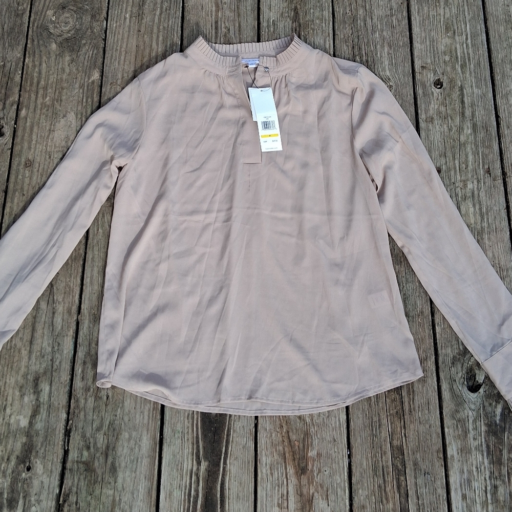 Calvin Klein Cream Sheer Blouse - M